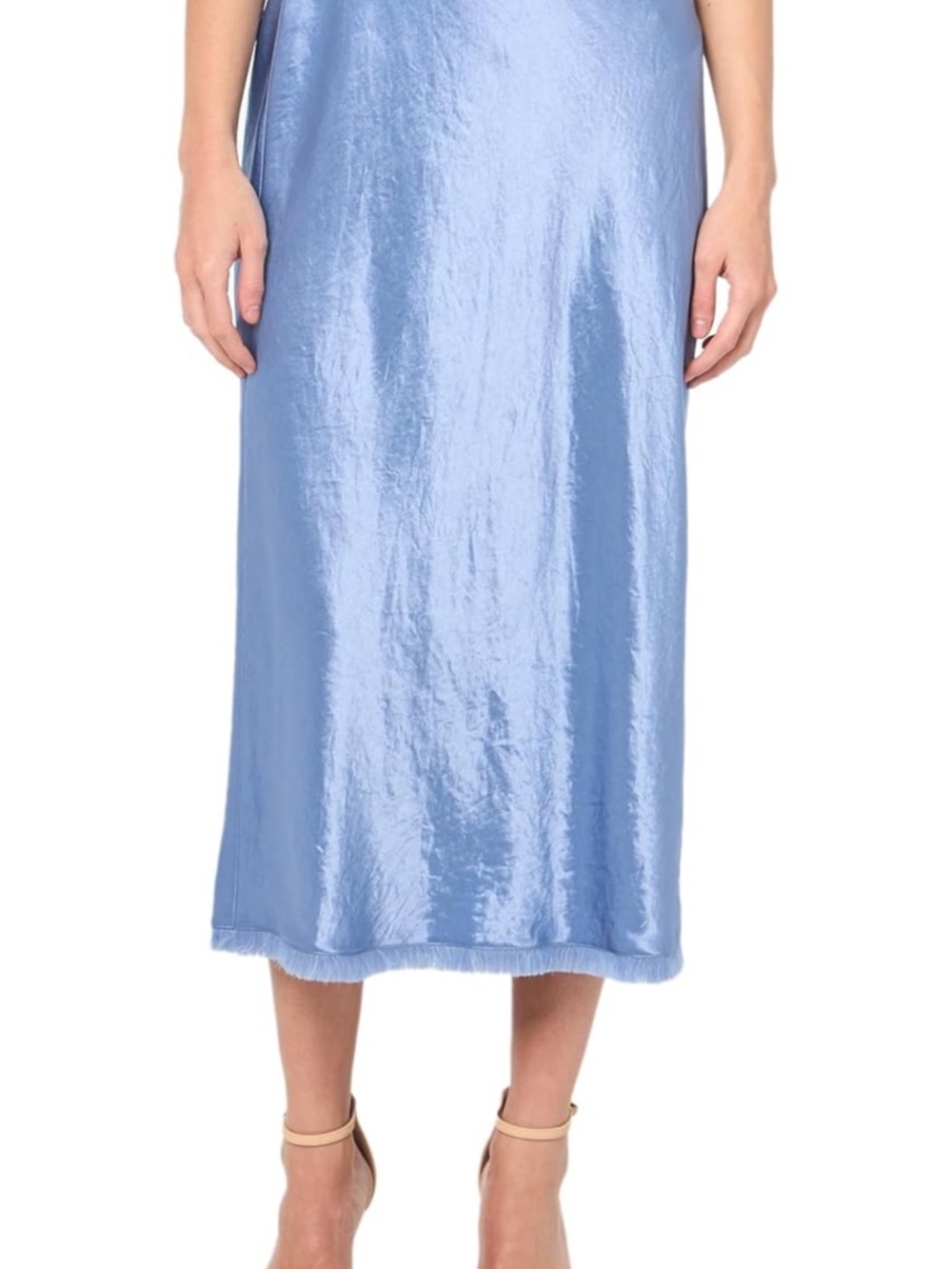 NWT Vince Satin Midi Fray Edge Bias Skirt in Light Blue $345